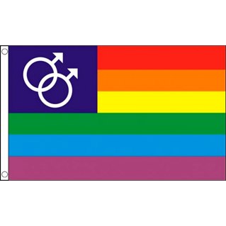 Rainbow flag with dbl male symbols