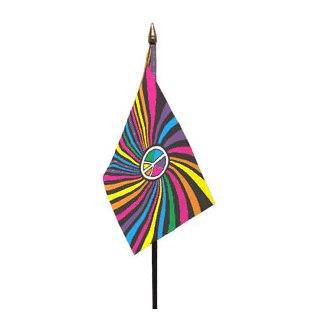 Small Rainbow flag with peace sign, on stick