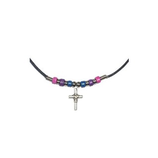 Bi Pride Beads with Cross Necklace