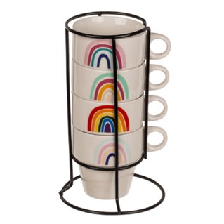 Stackable mugs on metal stand, Rainbow