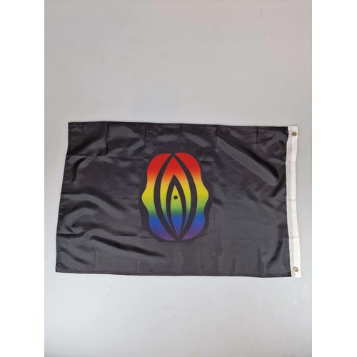 Flag 60x90 cm, black with rainbow vagina